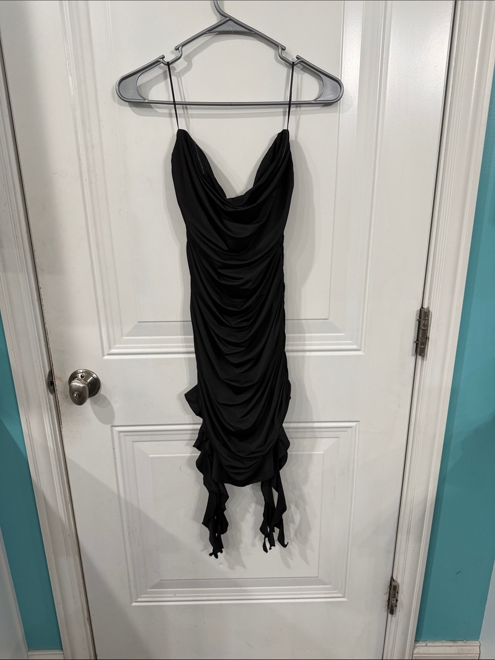 Black Draped strapless Mini Dress